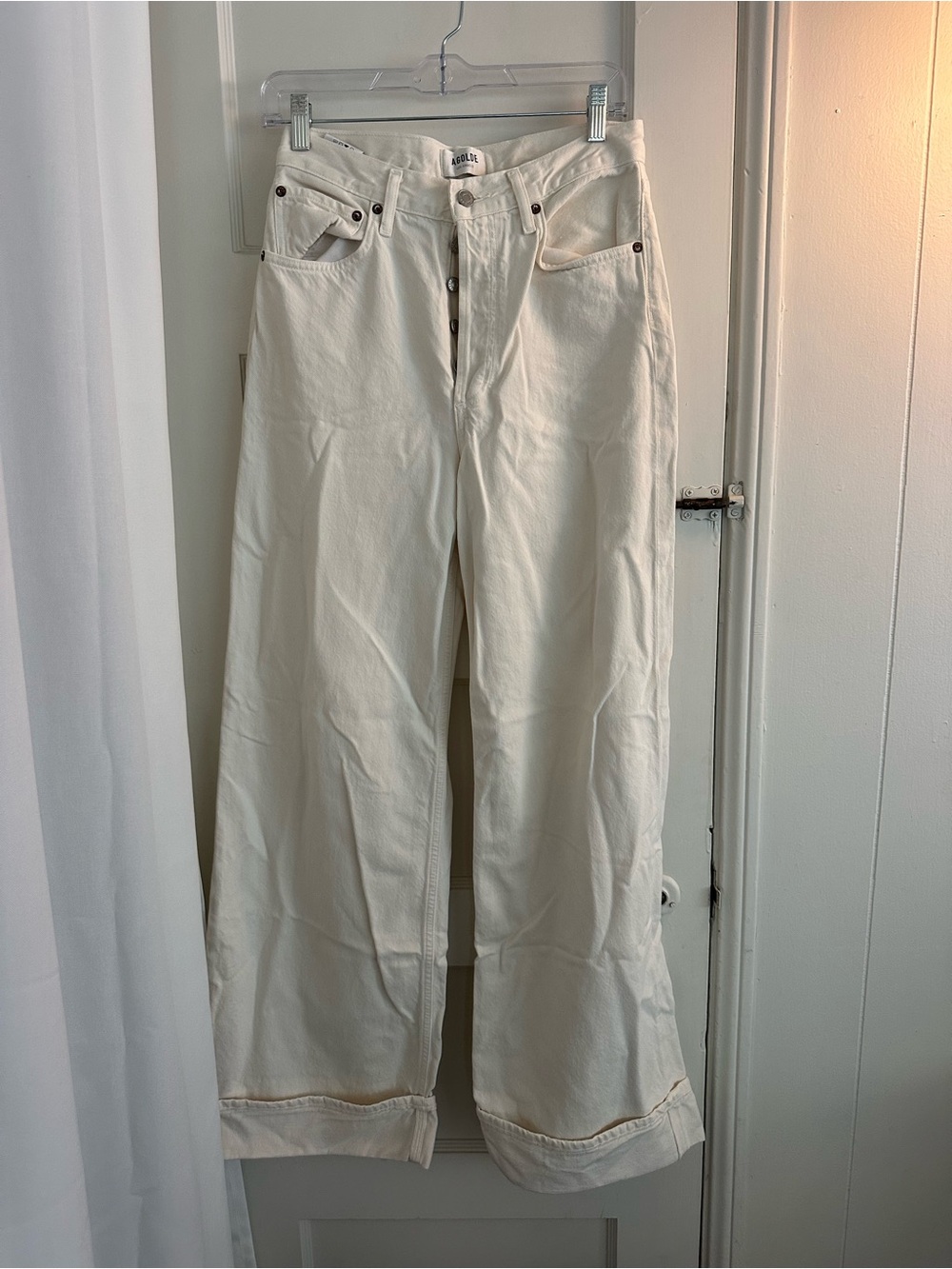 Agolde Cream Wide-Leg Button-Fly Jeans